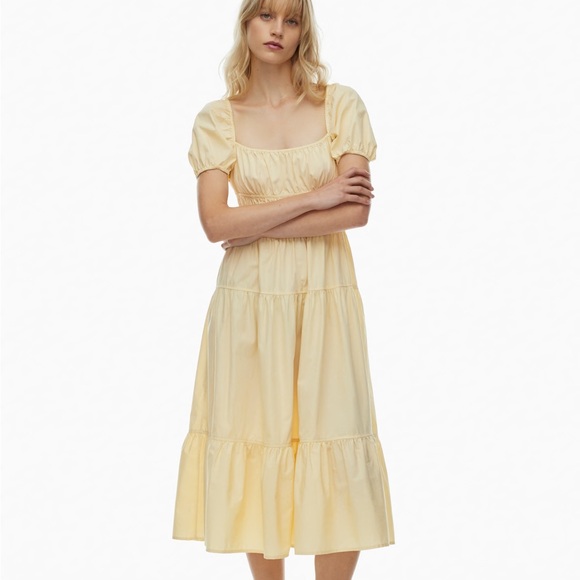 Dresses & Skirts - Women’s Puff Sleeve Square Neck Midi Dress - Pale Yellow